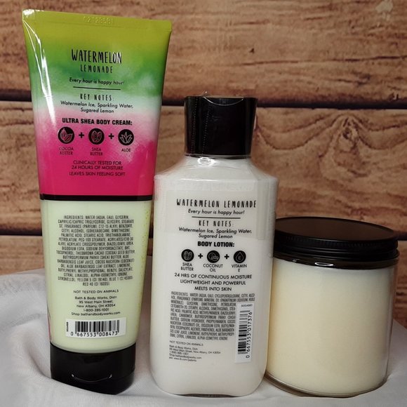 BATH & BODY WORKS 'WATERMELON~LEMONADE' 3-PIECE CANDLE & LOTION SET - Picture 2 of 11